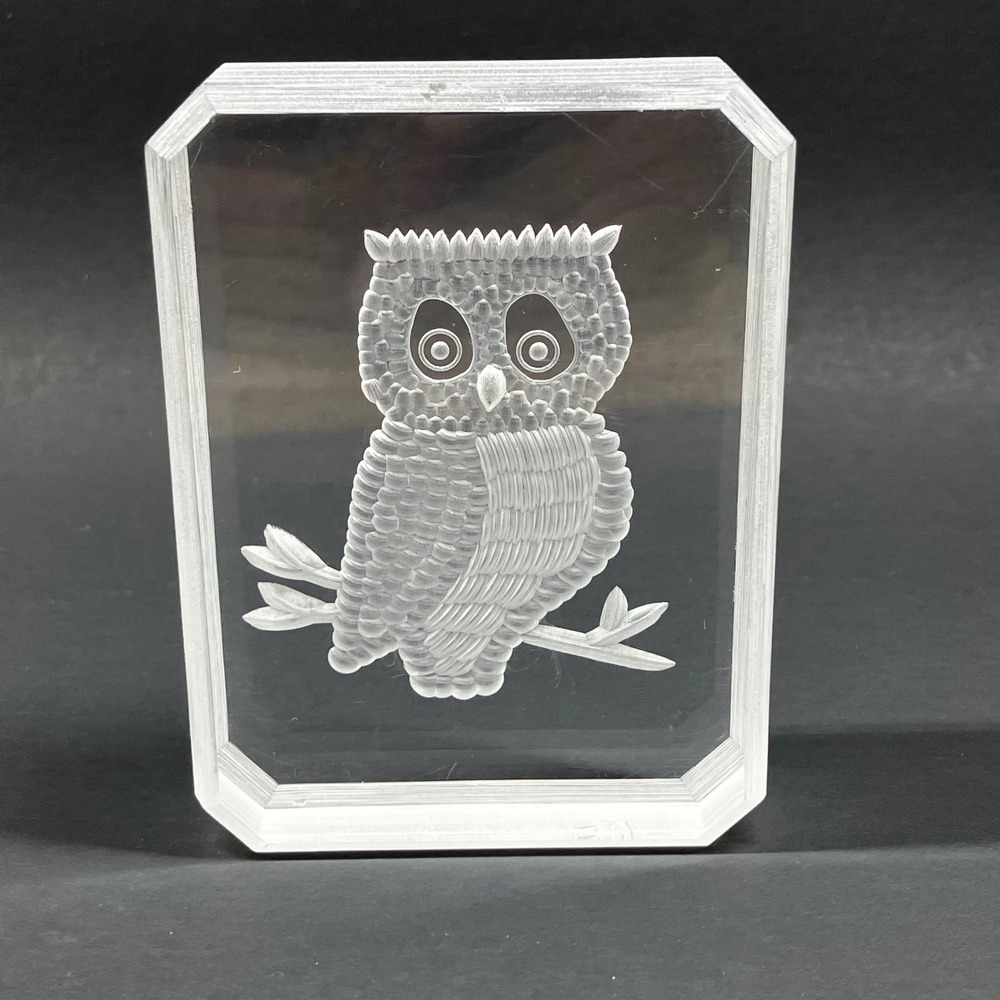 Ronald Fox Sculpture Lucite Owl 4in Clear Vintage Signed 1977 Art Paperweight - Picture 5 of 11